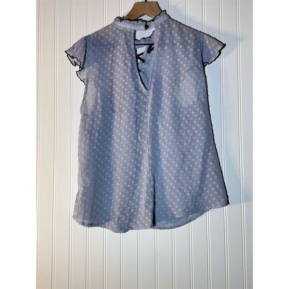 Living Doll Blue Sheer Ruffle Blouse XL | CottageRomantic Fairycore Boho Lace-Up - Picture 4 of 10